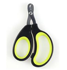 Klotång katt svart och gul nagelklippare för husdjur med böjda handtag mot en vit bakgrund.