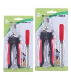 Två förpackningar med Klotångs nagelklippare för husdjur med röda handtag och nagelfilar i plastförpackning.