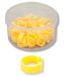 KLICK RINGAR 8MM DUVA (50STK) i en klar behållare, med en gul ring framtill.