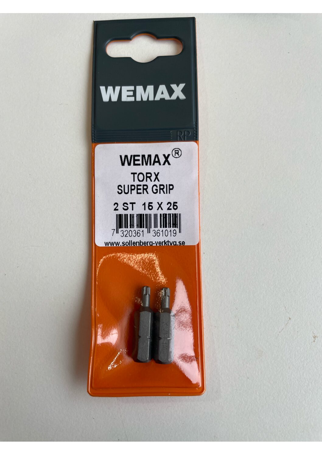Två Wemax torx super grip 2st 15x25 bits i orange förpackning mot vit bakgrund.