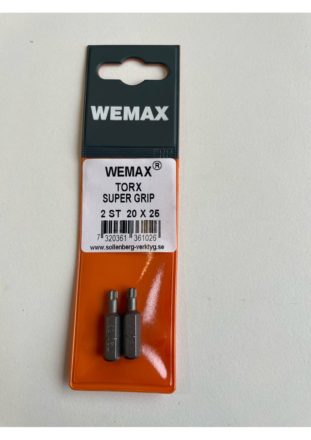 Två Wemax torx super grip 2st 20x25 bits i orange förpackning mot vit bakgrund.