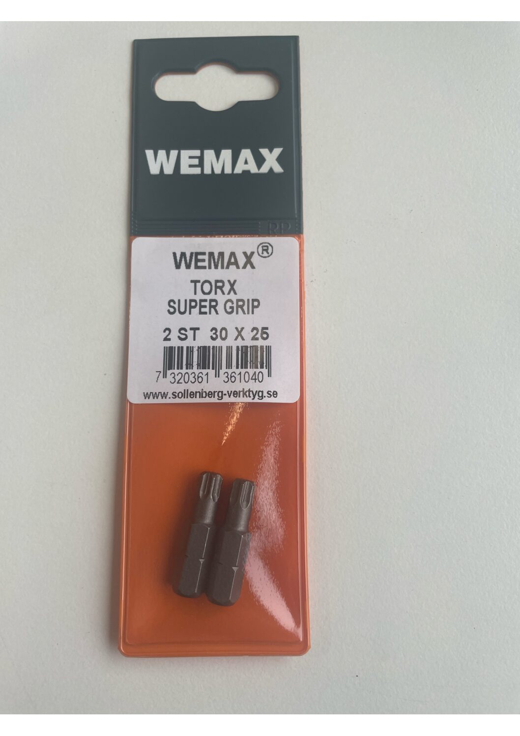 Två Wemax torx super grip 2st 30x25 bits i orange och grå förpackning på en vit yta.