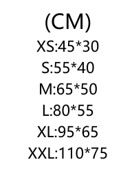 Storlekstabell i centimeter: XS till XXL med motsvarande bredd- och höjdmått.