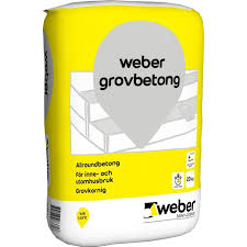 En gul och vit weber grovbetong C32/40-väska med logotyp.