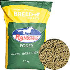 RS Mustang® Breed Pellets 20kg med bild av de pellets som visas.