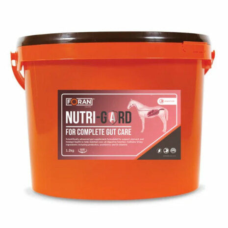 NUTRI-GARD 1,2 kg tub för komplett tarmvård av hästar från Foran Equine.