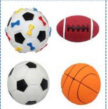 Bollar med pip: innehåller en leksaksboll med ben, fotboll, fotboll och basketboll.