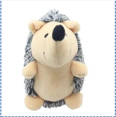 Igelkott 15CM: Igelkott i plysch med beige ansikte, mage, lemmar och grå ryggpäls.