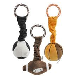 Hundleksak i plysch: Boll med elastisk repring 28CM med rephandtag.