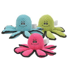 Tre Bläckfisk 27cm plyschbläckfiskar i blått, grönt och rosa med leende ansikten.