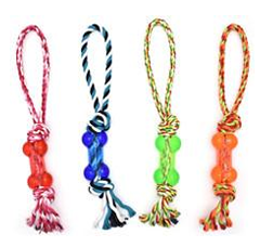 Four Rope Toy 36cm hundleksaker med öglor och knutar, arrangerade i rad.