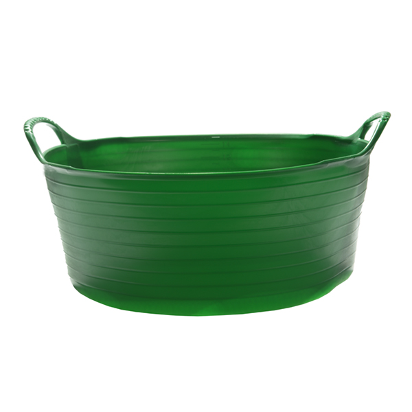 Flexikorg SMALL Grunt 15L GRÖN grönt kar med två handtag, på vit bakgrund.