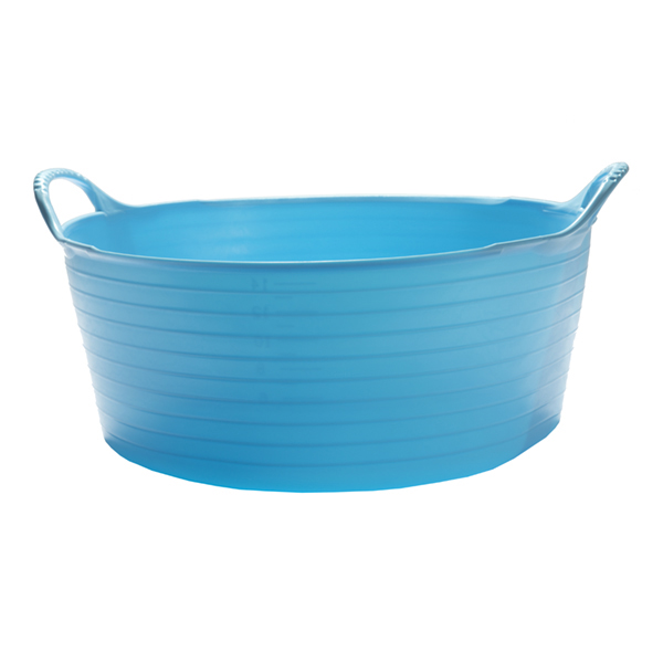 Flexikorg SMALL Shallow 15L LJUSBLÅ: blå plastbalja med sidohandtag.