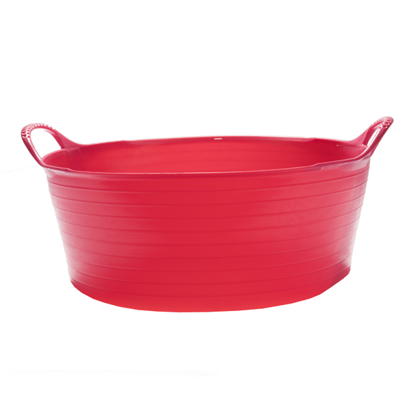 Flexikorg SMALL Shallow 15L ROSA, en röd plastbalja med två sidohandtag, mot vit bakgrund.