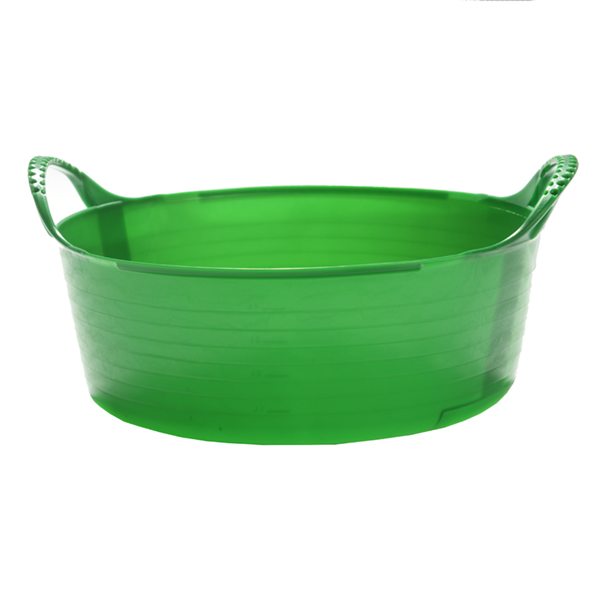 Flexikorg MINI Shallow 5L GRÖN grönt kar med sidohandtag mot vit bakgrund.