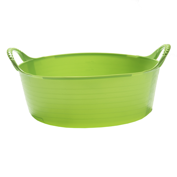 Flexikorg MINI Shallow 5L PISTAGE grönt kar med två handtag, framifrån, vit bakgrund.