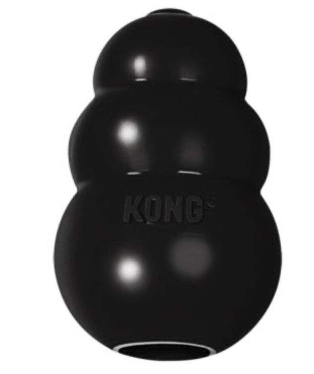 KONG Extreme rubber M hundleksak, svart, ihåligt centrum, formad som tre staplade sfärer.