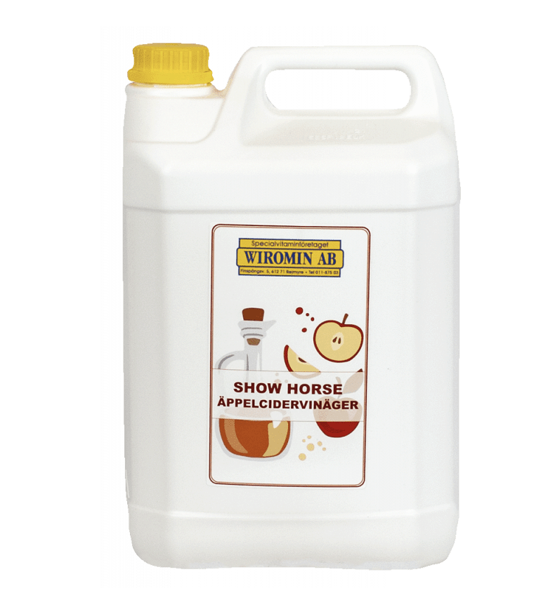 Vit 5L Show Horse Äppelcidervinäger behållare med bilder av äpplen och vinäger.