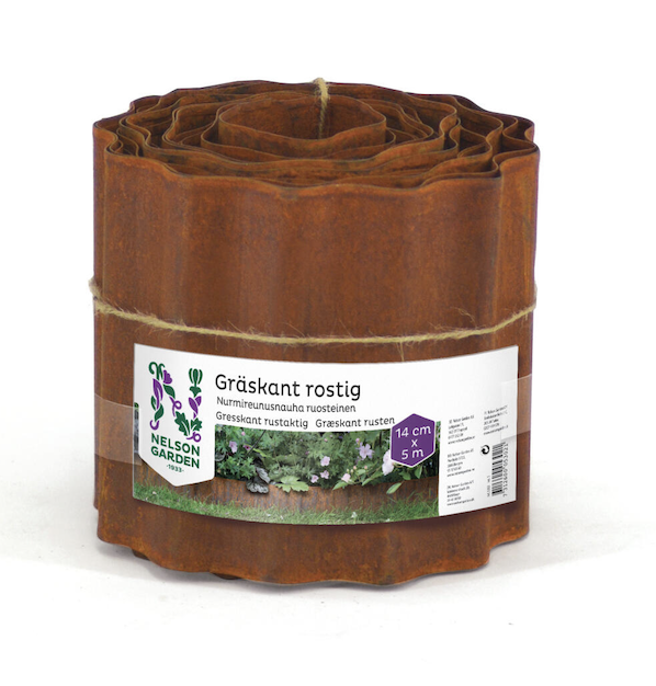 En rulle Gräskant, rostig. 14cmx5m med växt- och produktinformation på etiketten.