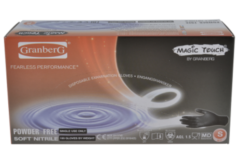 NITRILHANDSKE SOFT MAGIC TOUCH, 100 svarta nitrilhandskar, mellanstorlek.