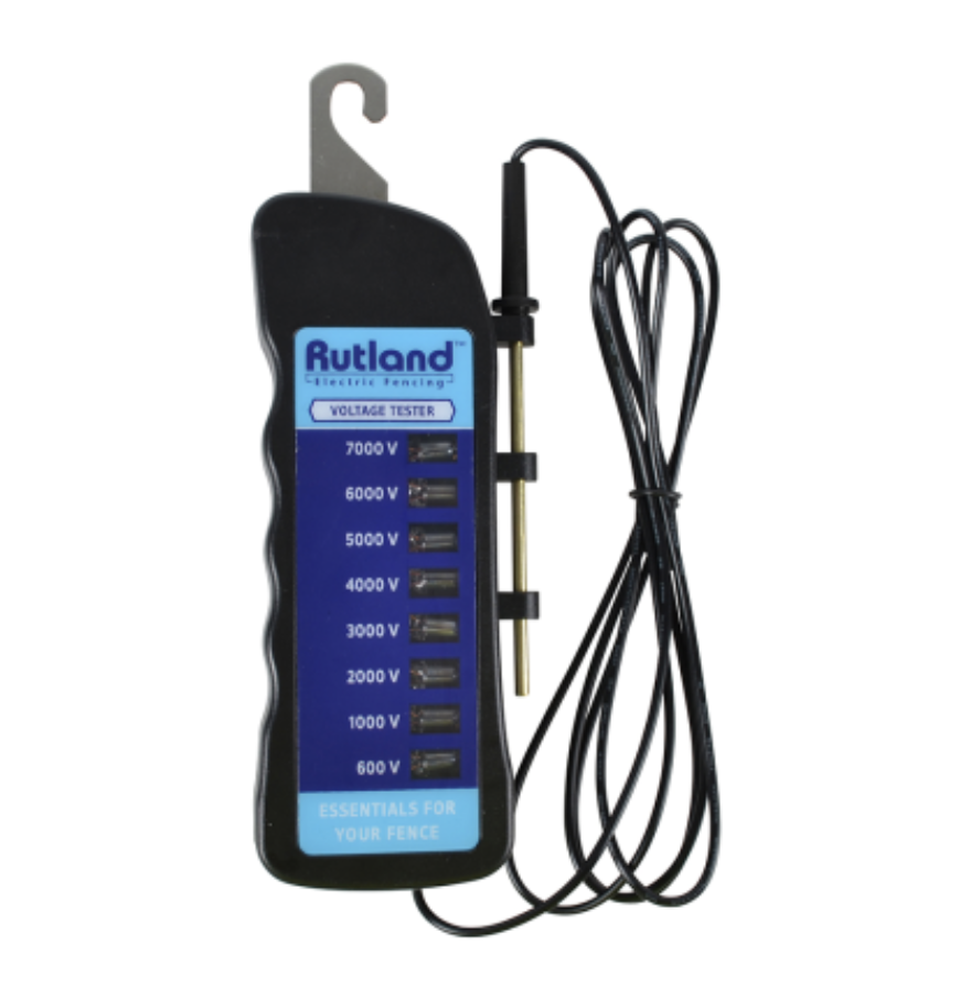 STÄNGSELTESTARE LED handhållen testare för elstängsel med märkta LED-indikatorer och sond.