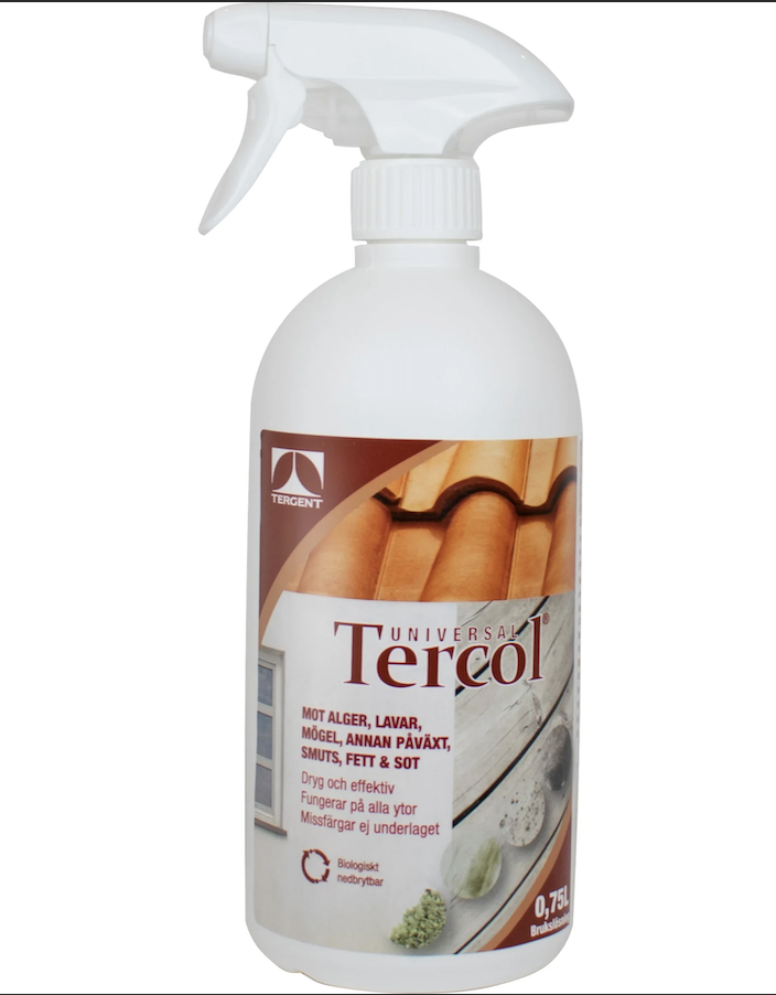 Vit sprayflaska av Algrengöring Tergent Tercol Bruksfärdig spray 750ml med svensk etikett.