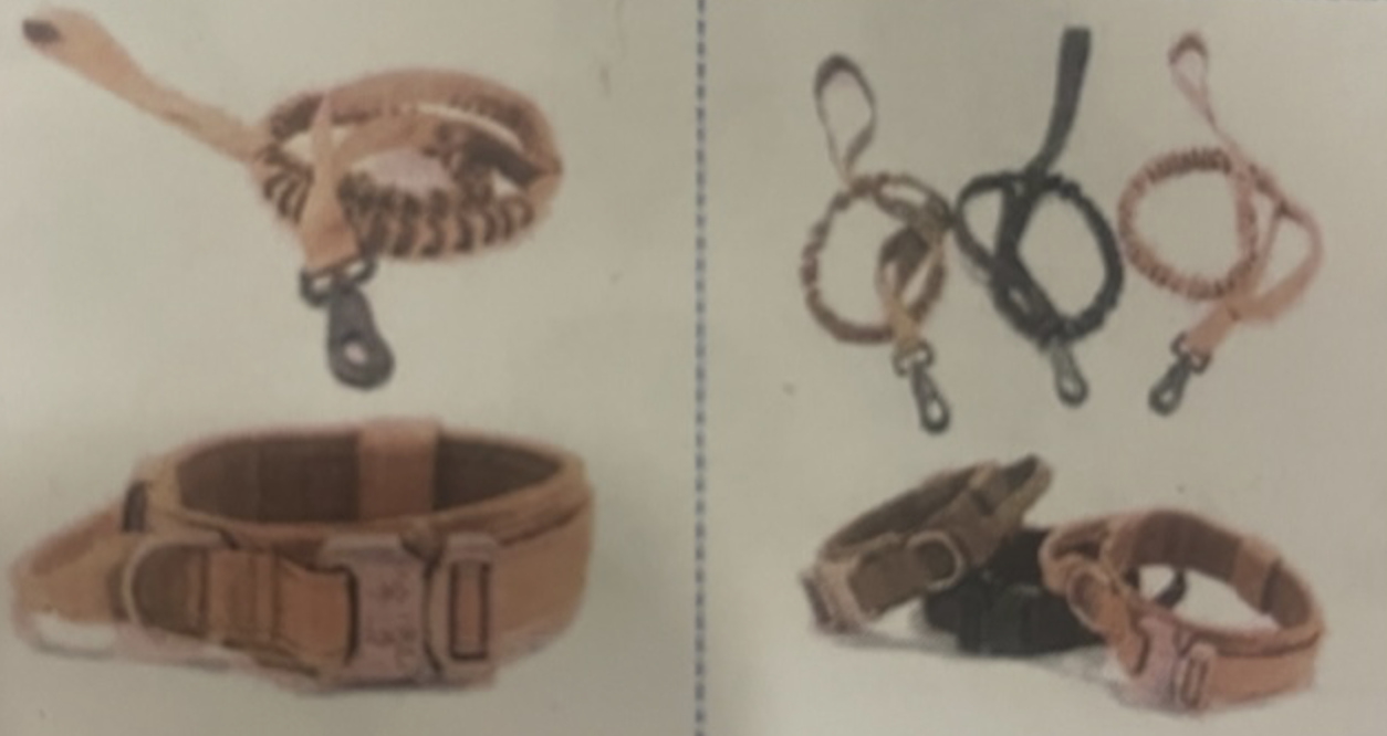 Fyra "Hundhalsband + koppel set - Large" i färgerna beige, svart och brunt mot en ljus bakgrund.