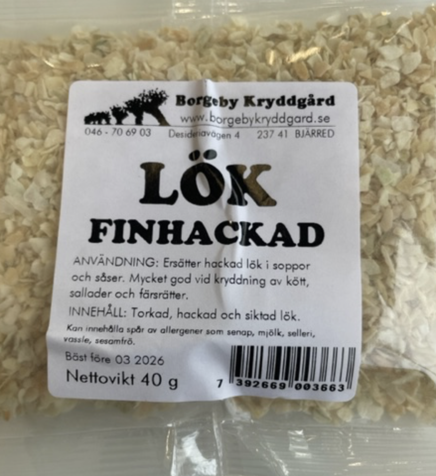 En 40g förpackning av LÖK FINHACKAD med svensk text på etiketten.