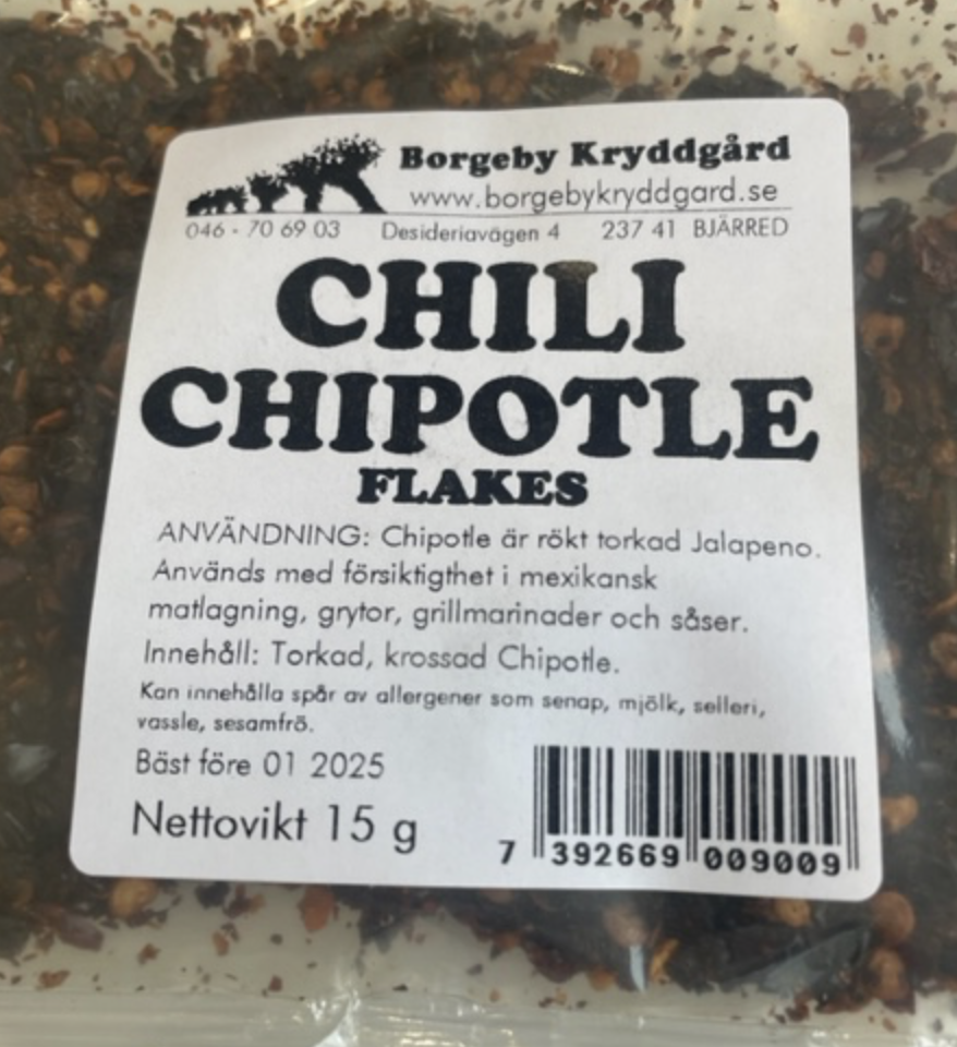 CHILI CHIPOTLE FLAKES (15 G) Bäst före: 01/2025.