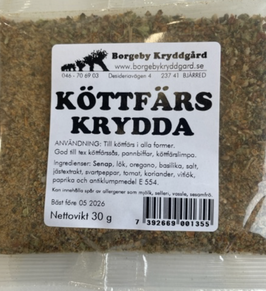 En 30g-förpackning KÖTTFÄRSKRYDDA "ORIGINAL" med svensk text på etiketten.