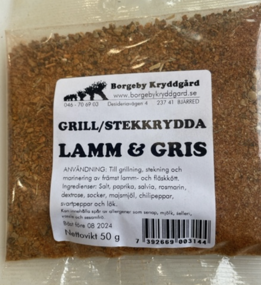 GRILL/STEKKRYDDA LAMM & GRIS (50g), en kryddblandning för lamm/fläsk med svenska ingredienser.
