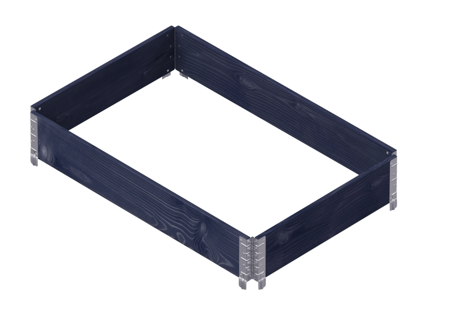 Pallkrage 120*80*19,5 svart upphöjd trädgårdsbäddsram med mörka träpaneler och metallhörn.