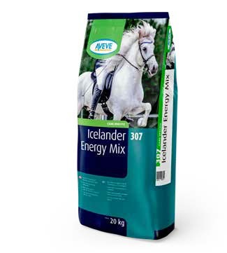 Aveve 307 Icelander Energy Mix 20 kg påse med en bild av en vit häst.