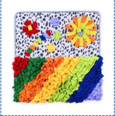 Sniffmatta har färgglada regnbågsränder, blommor och en prickig texturerad bakgrund.