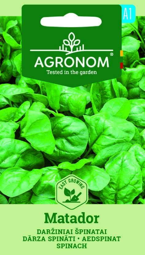 Paket med Spenat, Matador spenatfrön med frodiga gröna blad från Agronom.