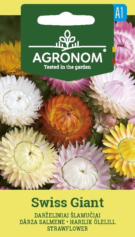 Jätteeternell Agronom Swiss Giant frön i ett färgstarkt paket.