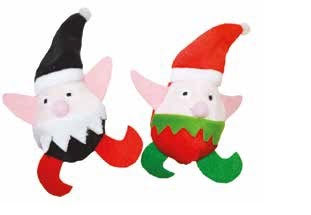 Naughty & Nice Elf - Svart: två plyschälvor i svart/rött och röd/grönt med spetsiga hattar, öron.