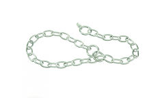 Camon halskedja: Kort metallkedja med ovala länkar mot vit bakgrund.