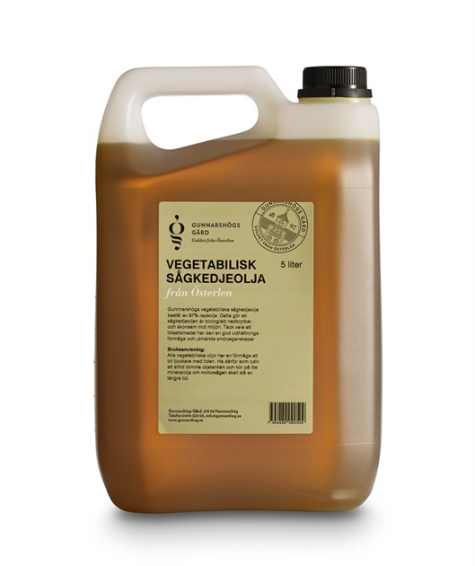 VEGETABILISK SÅGKEDJEOLJA - 5 l behållare med handtag och svensk etikett.