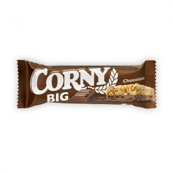 Corny Chocolate Bar i brun förpackning, bilden är framifrån.