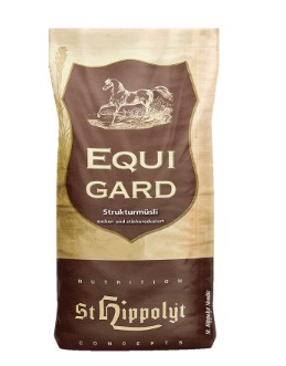 20 kg St Hippolyt EquiGard Musli-påse med en hästillustration på framsidan.