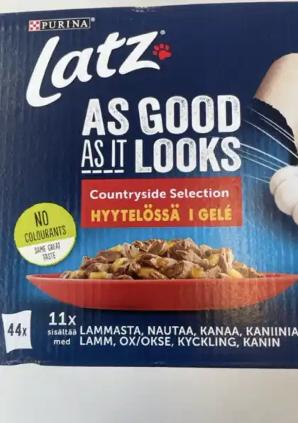 Latz Countryside EXTRAS 44x85g: köttbitar i gelé för katter.