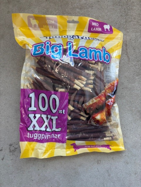 En påse sjöbogården malda tuggpinnar m lamm, 100 pinnar.