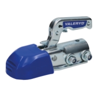 Silverfärgad KULKOPPLING UNIVERSAL 1700KG med huvud och handtag i blå plast märkta VALERYD.