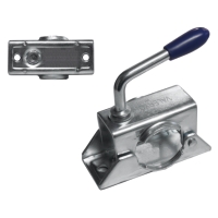 STÖDHJULSKLÄMMA Ø48MM släpvagnsdomkraftshandtag med blått grepp och fäste visat från två vinklar.