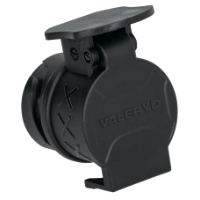 Svart rund SLÄPVAGNSADAPTER LED 13-7POL med Valeryd präglat på framsidan.