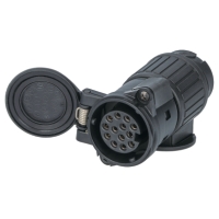 SLÄPVAGNSADAPTER LED 13-13 POL, svart 13-stiftskontakt med öppet lock som avslöjar stiften inuti.