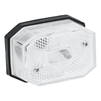 POSITIONSLJUS 65X44X25 VIT: Klar rektangulär LED-lampa, strukturerad lins, svart monteringsbas.