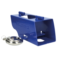 SLÄPVAGNSLÅS MED DISKUSLÅS visas på en vit bakgrund med låset placerat i närheten.