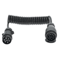 SLÄPVAGNSKABEL 13-7 POL 1,5M svart kabel med runda flerpoliga kontakter i båda ändar.